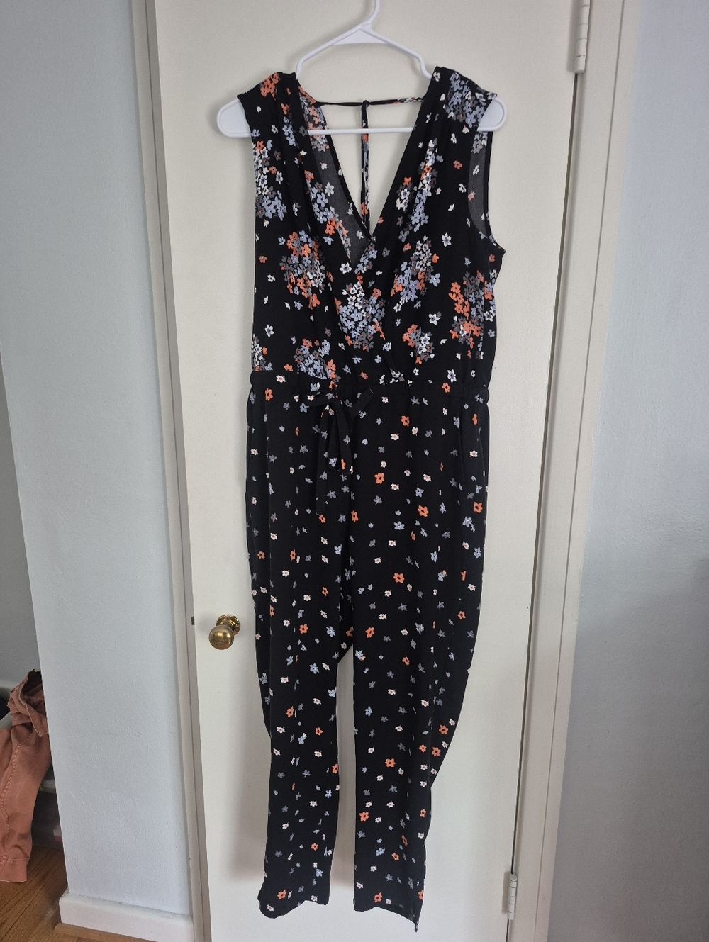 Loft Black Floral Sleeveless Jumpsuit